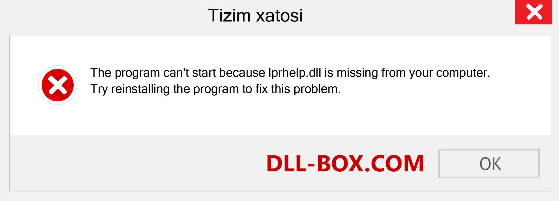 lprhelp.dll fayli yo'qolganmi?. Windows 7, 8, 10 uchun yuklab olish - Windowsda lprhelp dll etishmayotgan xatoni tuzating, rasmlar, rasmlar